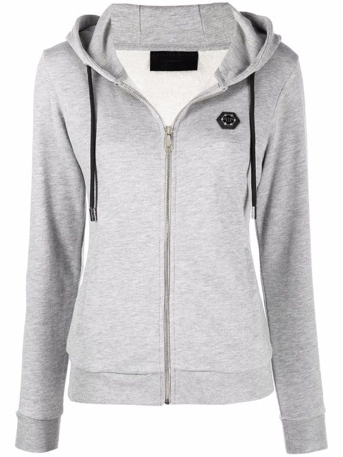 Logo-patch zip-up hoodie - Grey