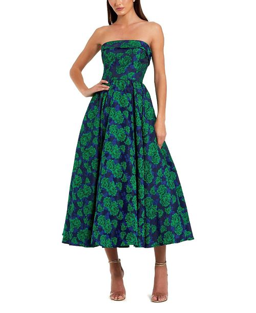 Brocade Strapless A Line Midi Dress