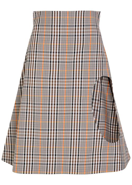 Plaid Cut-out Cotton-blend Midi Skirt