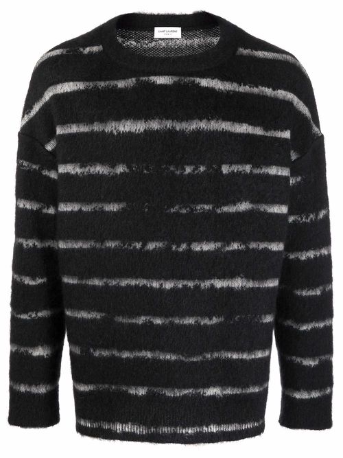 Stripe pattern fuzzy jumper - Black