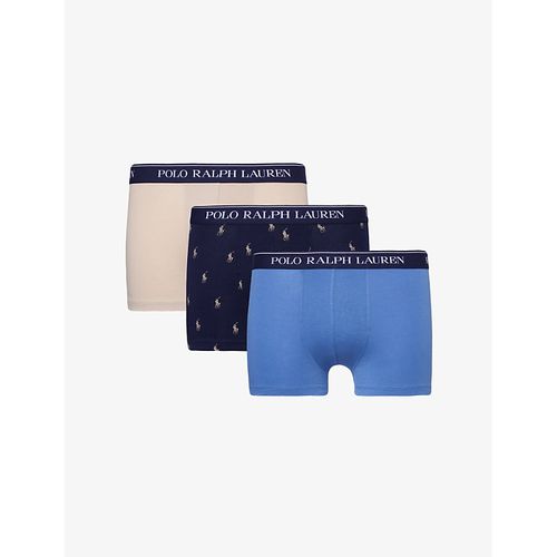 Mens Nvy/stn Grey/rng Blue Branded-waistband Mid-rise Pack of Three Stretch-cotton Trunks 