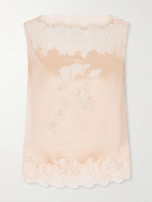 Viviane Lace-trimmed Silk-satin Top