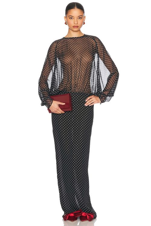 Helsa The Sabrina Dress in Printed Silk Chiffon in Black