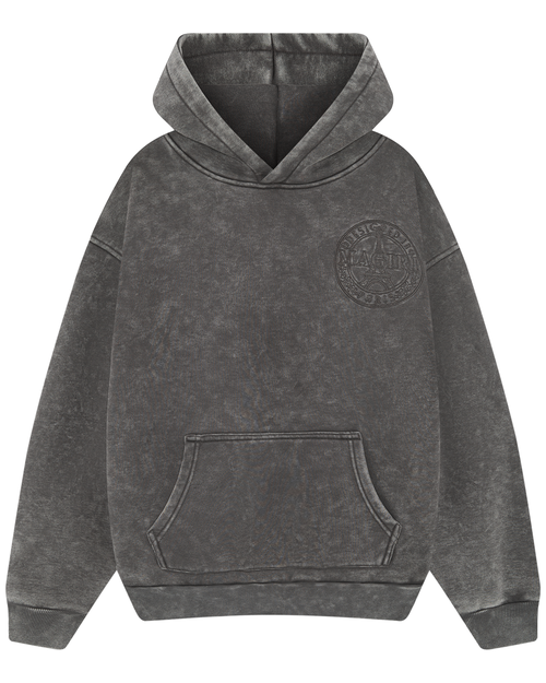 Magiri Embroidered Acid Wash Hoodie in Washed Grey - Washed Grey