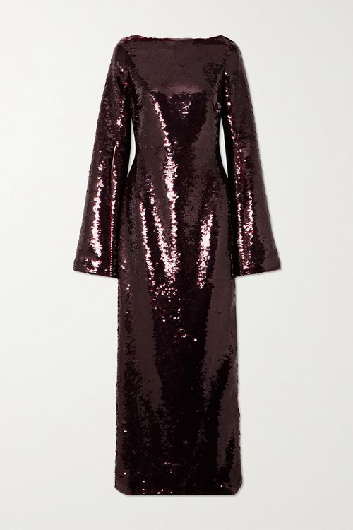 Allinae Sequined Mesh Maxi Dress - Red