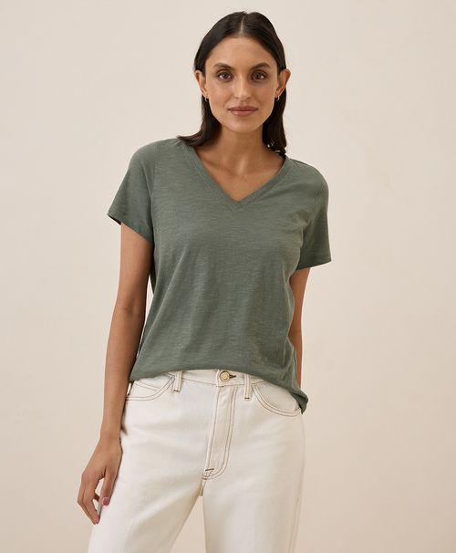 Women's Castor Green Featherweight Slub V-Neck Tee