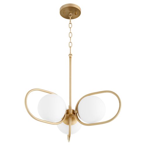 Aged Brass Three Light Chandelier from the Belmont Collection