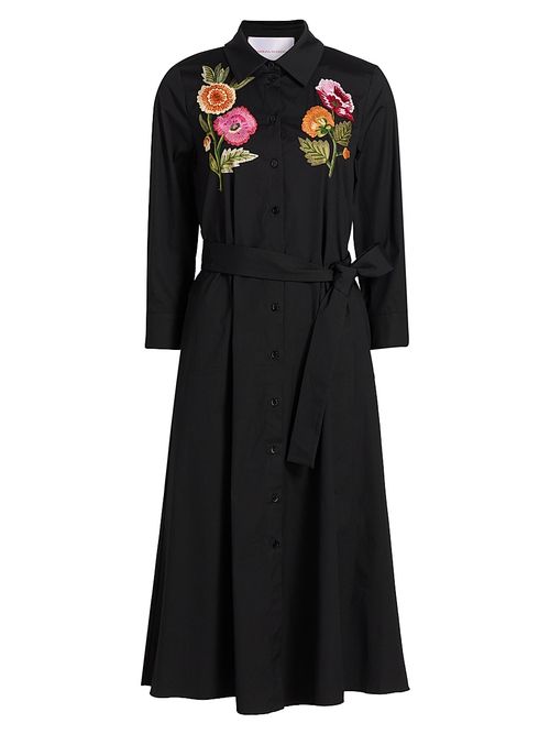 Women's Floral Embroidered Cotton-Blend Shirtdress - Black Multi
