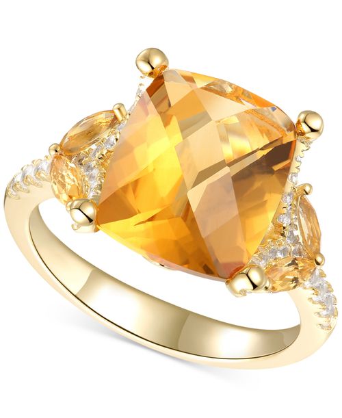 Citrine (4-1/4 ct. t.w.) & White Topaz (1/4 ct. t.w.) Statement Ring in 14k Gold-Plated Sterling Silver - Citrine