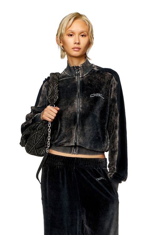 Track jacket in treated chenille