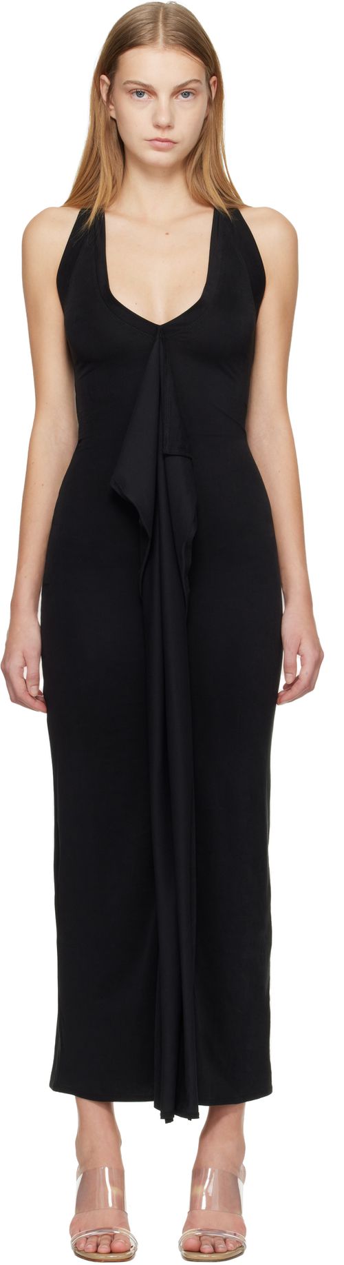 Black Cascade Midi Dress