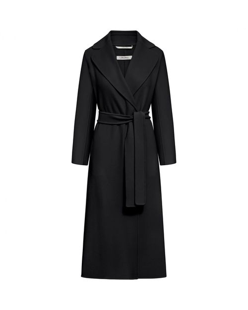 Virgin Wool Wrap Coat — Black