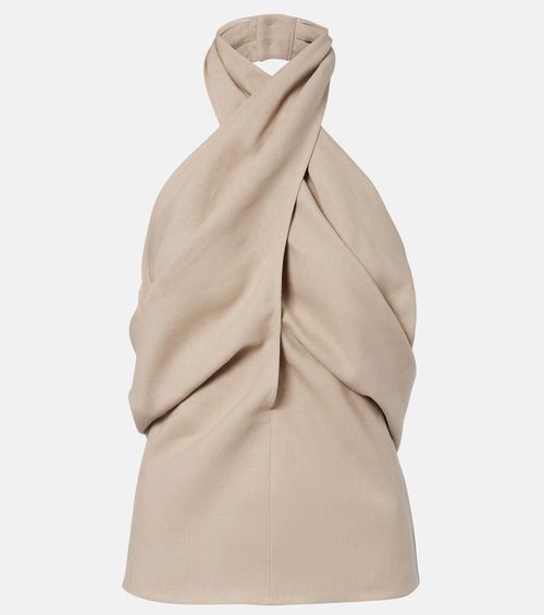 Draped halterneck linen top