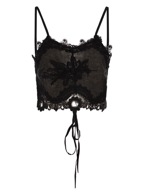 Maurizio Mykonos Linen And Rayon Lingerie-Style Top With Embroidery And Corset Back