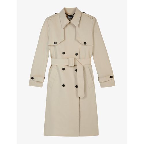 Womens Beige Notch-collar Double-breasted Cotton-blend Trench Coat
