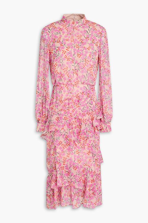 Isa ruffled floral-print silk-chiffon midi dress - Pink - UK 8