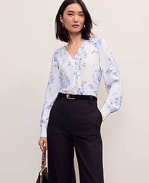 Ann Taylor Floral Pleat Front Top