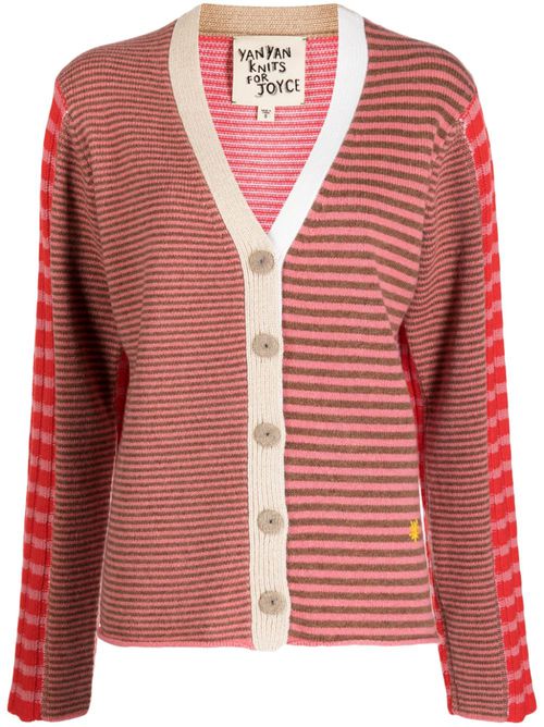 Striped V-neck cardigan - Red