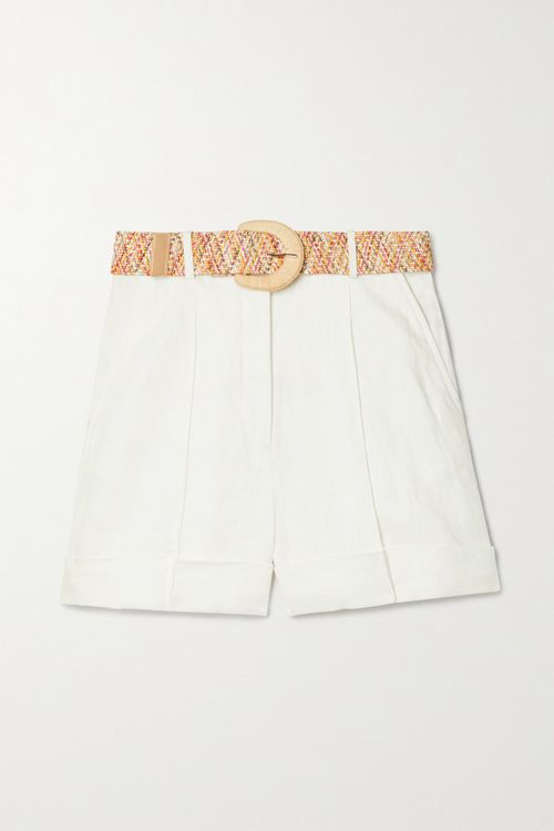 Anneke Belted Pleated Linen Shorts - Ivory - 00