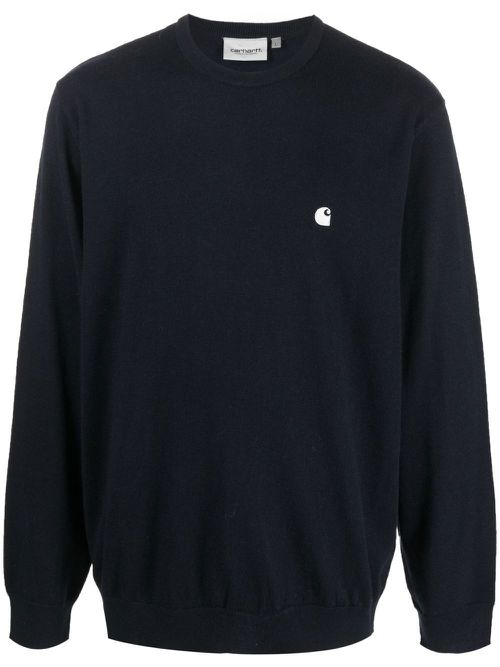 Embroidered-logo crew-neck jumper - Blue