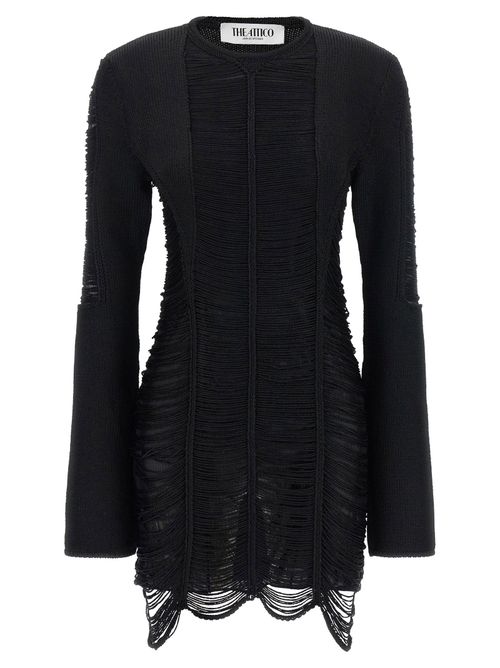Deconstructed Fringe Knit Dress — Black