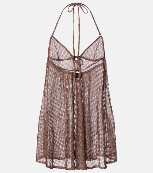 Open-knit halterneck lamé beach cover-up