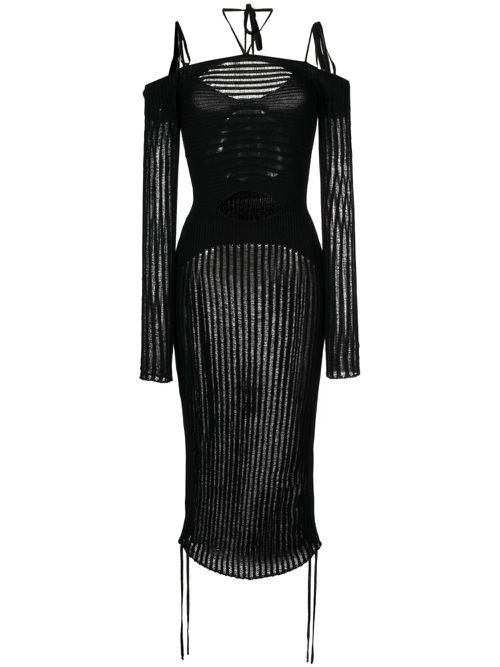 Semi-sheer midi dress - Black