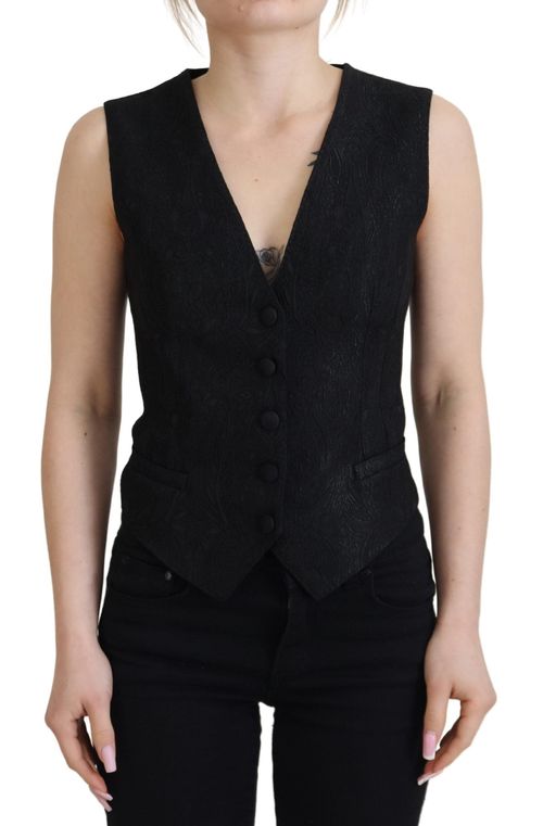 Brocade Virgin Wool Vest — Black