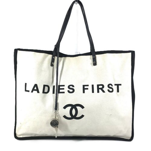 Chanel Black White Canvas Shoulder Bag Tote Bag Pre-Owned