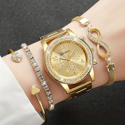 TEMU Set Stylish Women's Watches And Bracelets, Luxury Quartz Watch For Ladies With Bracelet