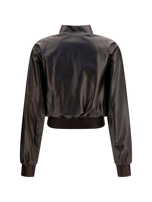 Soft Nappa Lamb Leather Bomber Jacket — Brown