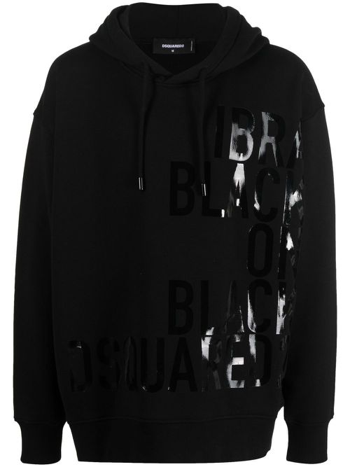 Tonal slogan-print hoodie - Black