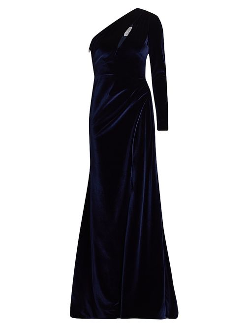 Women's Velvet One-Shoulder Cut-Out Gown - Navy
