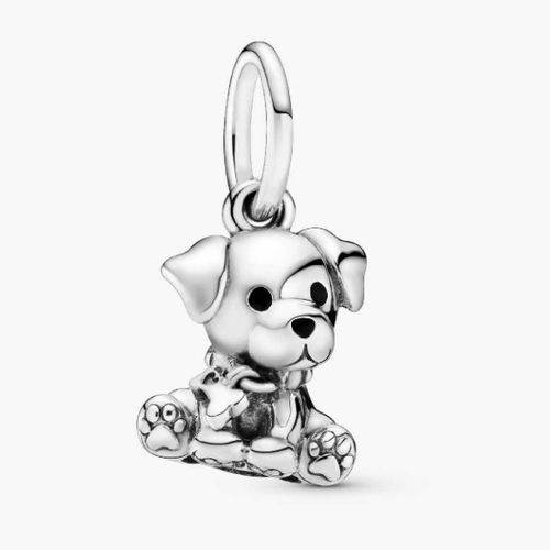 Labrador Dog Silver Dangle With Black Enamel
