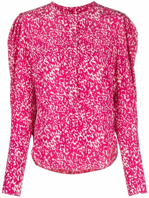 Floral-print curved-hem silk blouse - Pink