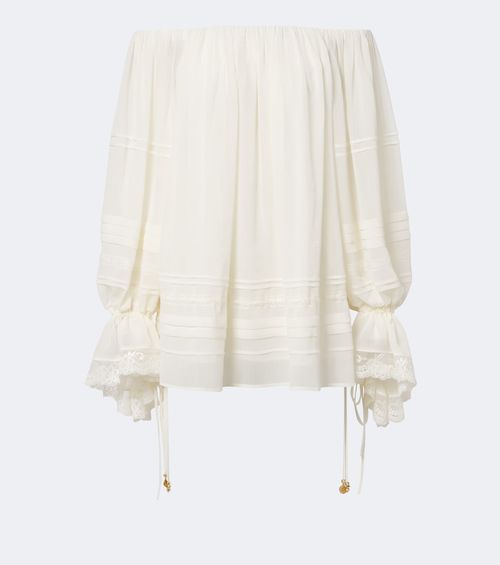 Lace-trimmed off-shoulder top