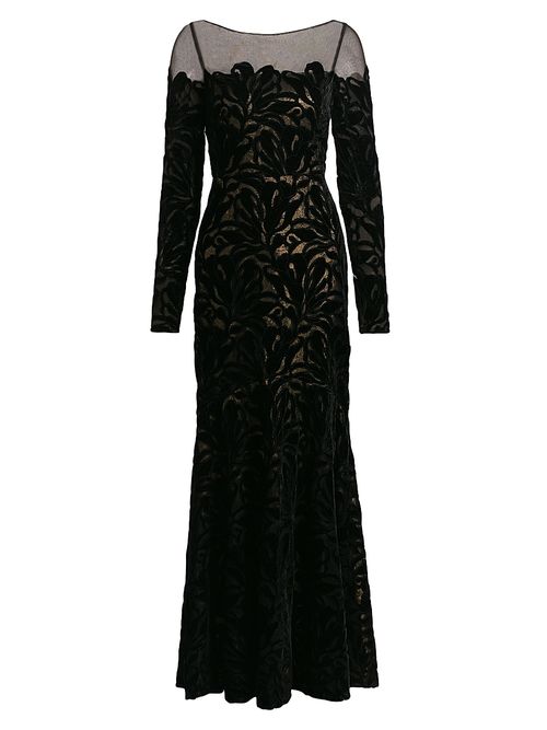 Women's Velvet Lace Fit & Flare Gown - Black Gold