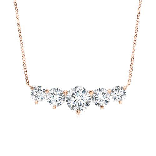 Angara 4.54 CTW Graduated Five Stone Round Lab-Grown Diamond Necklace in 14K Rose Gold