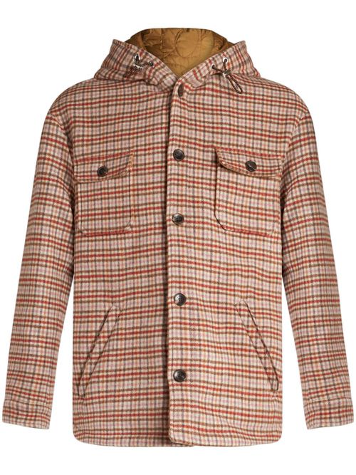 Tartan-check hooded shirt jacket - Pink