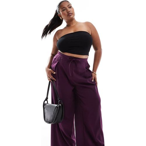 ASOS CURVE Womens DESIGN tailored tie waist wide leg trousers with pleat detail in brushed plum - Purple
