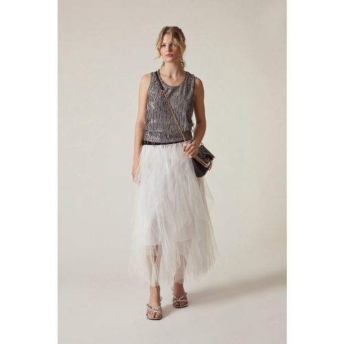James Lakeland Women's White Tulle Ruffle Midi Skirt