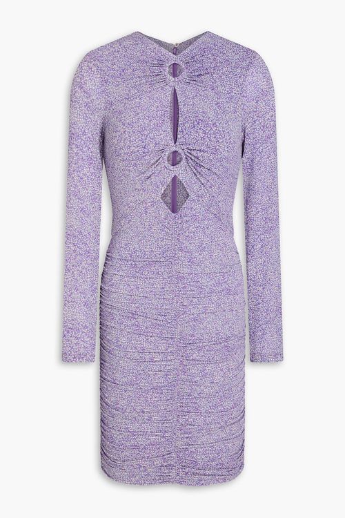 Jana cutout printed stretch-jersey mini dress - Purple - FR 40