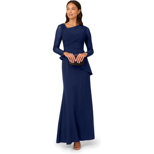 Adrianna Papell Womens Knit Crepe Combo Mesh Gown - Blue