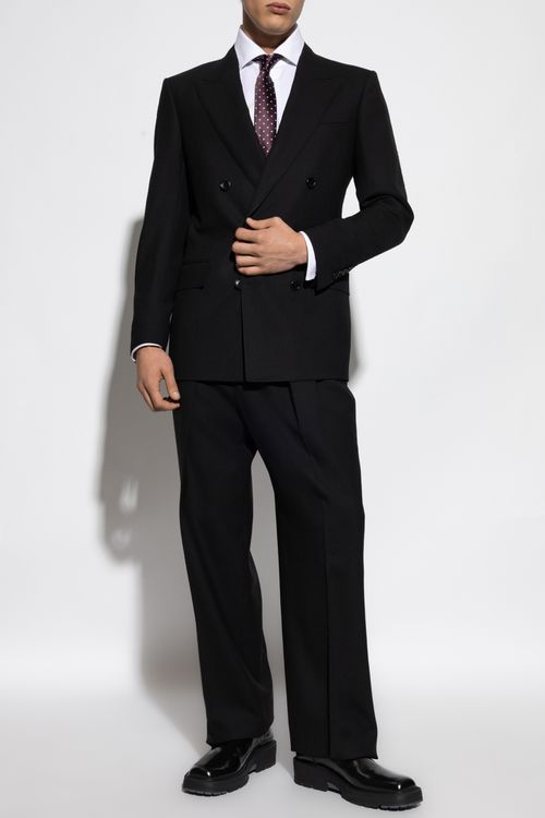 Wool Pleated Trousers, Men's, Black