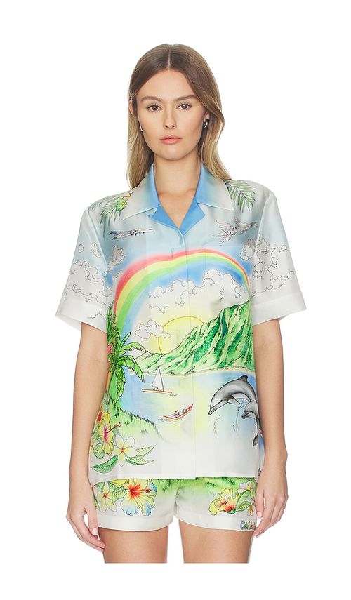 Casablanca Aloha Shirt in Baby Blue,Green. XS. Also in