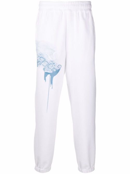 Abstract-print cotton track trousers - White