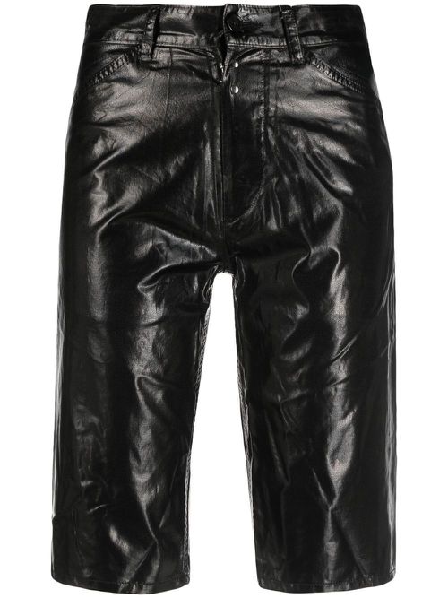 Laminated straight denim shorts - Black