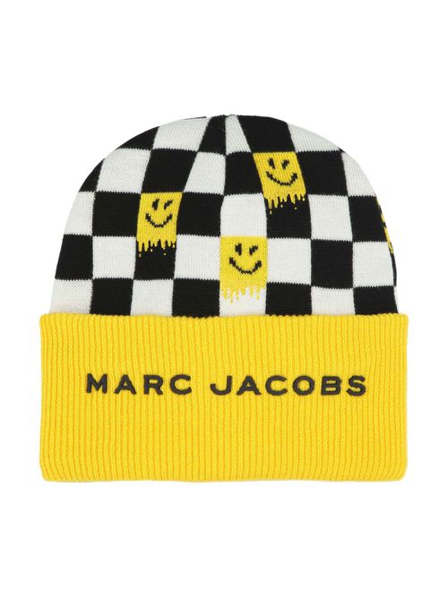 Check-pattern ribbed-knit beanie - Yellow