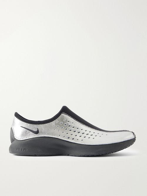 Superfly Suede And Perforated Metallic Leather Slip-on Sneakers - Silver