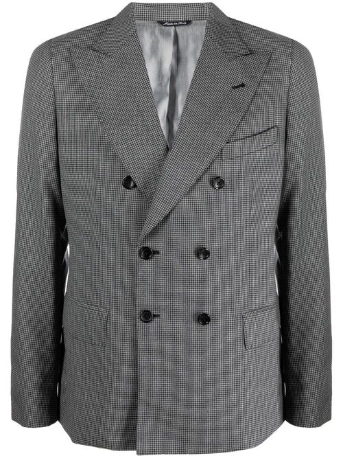 Checked double-breasted blazer - Grey